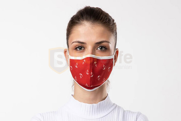 Borsafe Çapa Desen Kırmızı Baskı Antimikrobiyal Maske